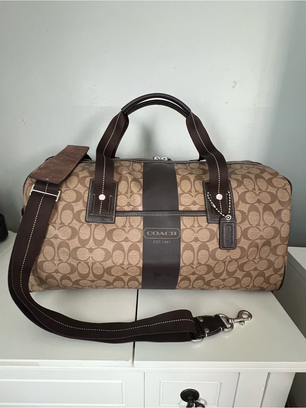 COACH HERITAGE STRIPE WEEKENDER DUFFEL BAG